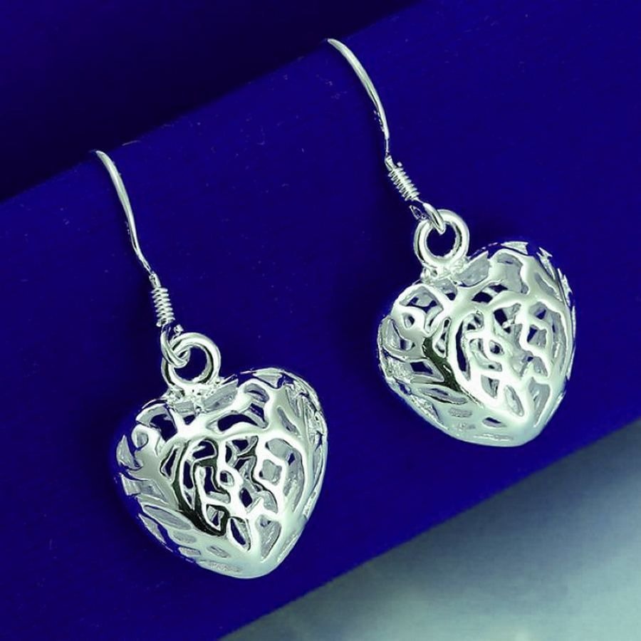 Paulina Filigree Small Heart Dangle 925 Sterling Silver Earrings Gift Boxed