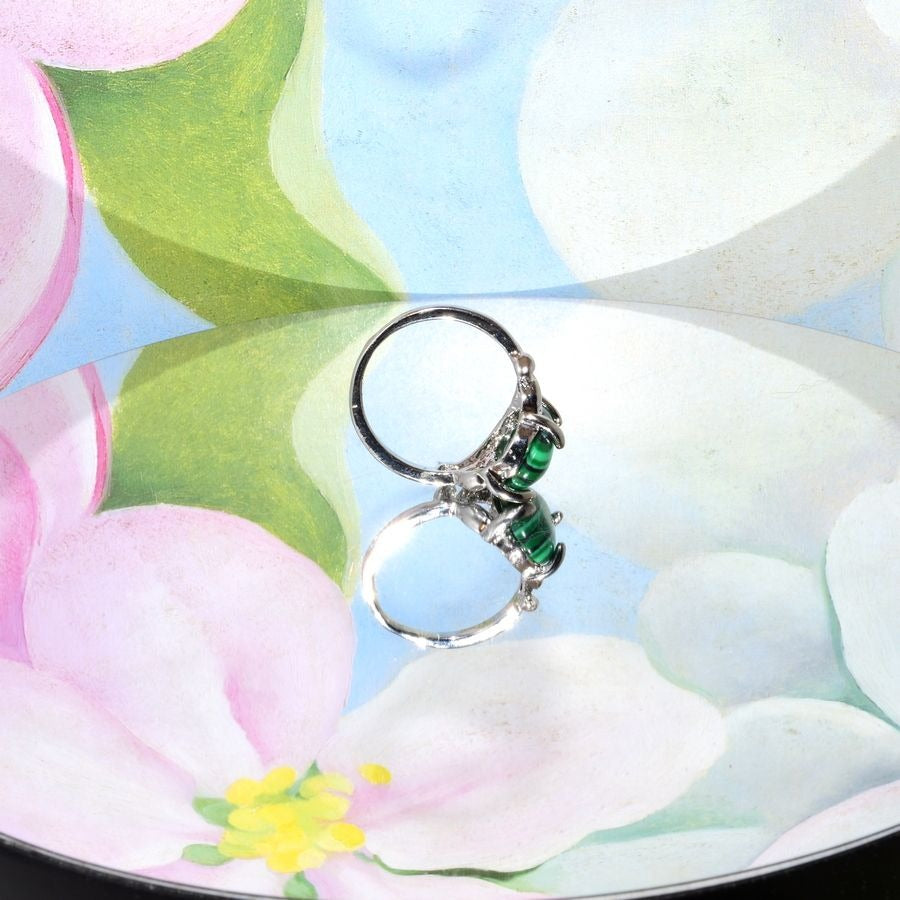 Petiole Artiste Size 7 Womens Oval Green Malachite Silver Ring Gift Boxed