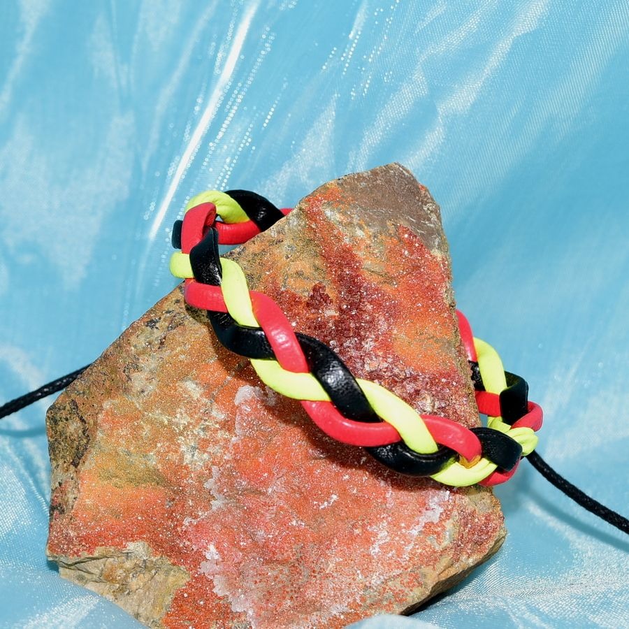 Roja Amarilla Womens Weathered Braid Bracelet Black Red Yellow Gift Packaged