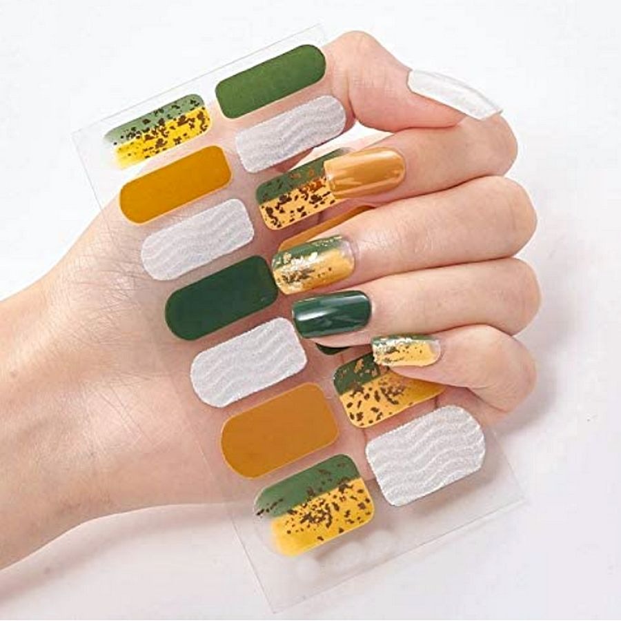 Raquel My Sweet Earth Green Gold Self Adhesive Nail Polish Strips Gift Packaged