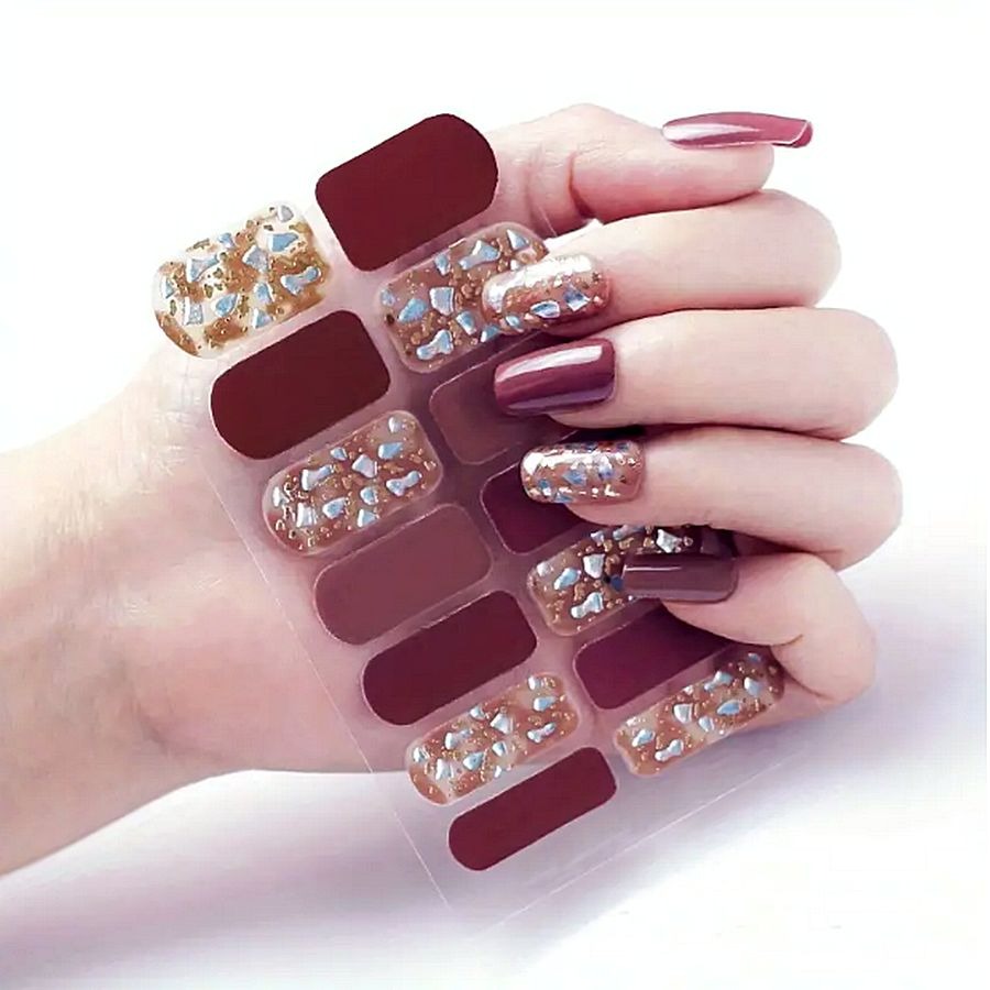 Marilyn Lisa Self Adhesive Nail Polish Strips Burgundy Teal Drop Gift Packaged