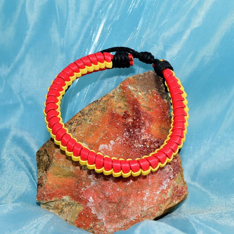 Roja Amarilla Mens Scallop Ribbon Wax Leather Bracelet Red Yellow Gift Packaged