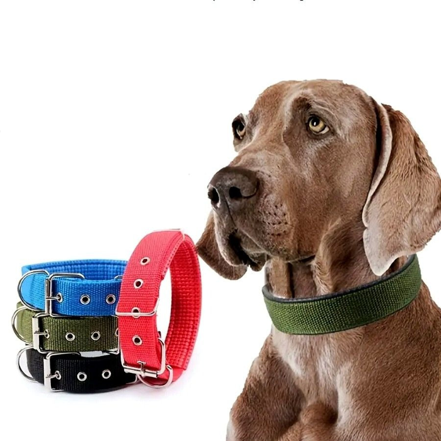 Nikalos Large Red Standard Nylon Comfort Strip D Ring Metal Buckle Dog Collar