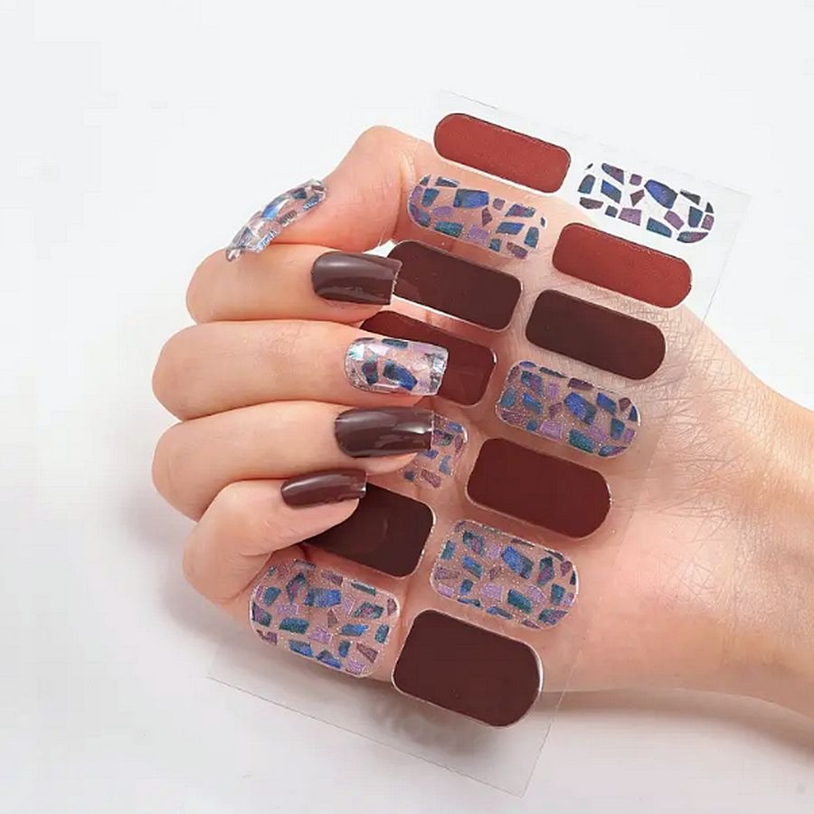 Marilyn Lisa Self Adhesive Nail Polish Strips Blue Fleck Brown Red Gift Packaged