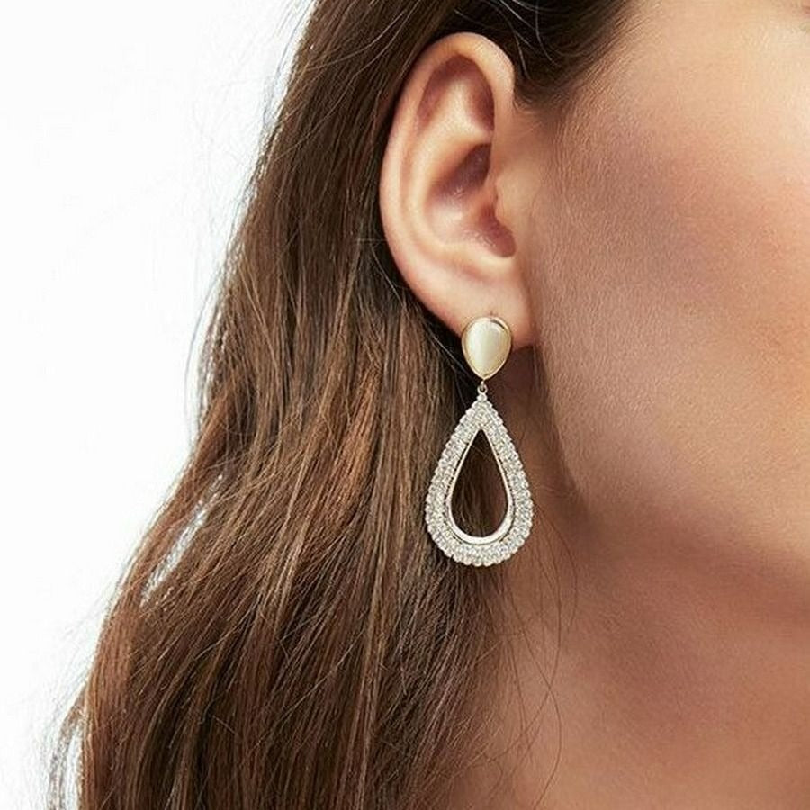 Destiny Pave Shimmering Hollow Teardrop Dangle Earrings Gift Packaged