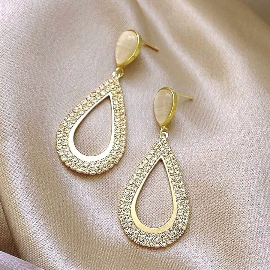 Destiny Pave Shimmering Hollow Teardrop Dangle Earrings Gift Packaged