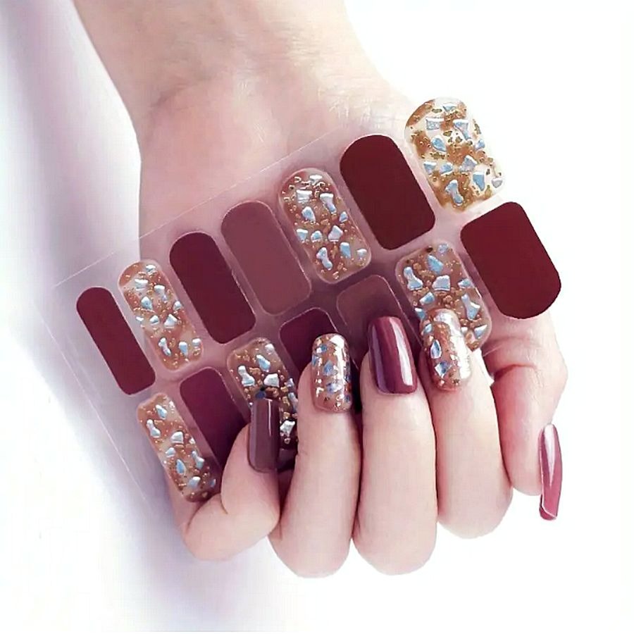 Marilyn Lisa Self Adhesive Nail Polish Strips Burgundy Teal Drop Gift Packaged