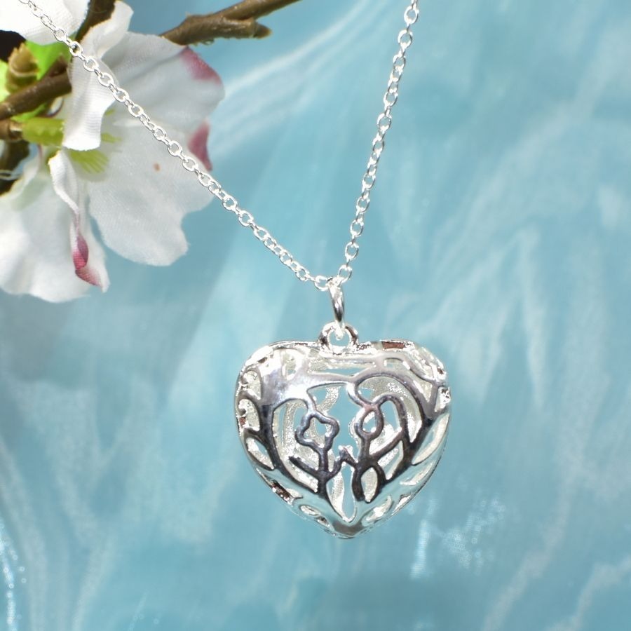 Paulina Filigree Full Heart Sterling Silver Pendant Necklace Gift Boxed