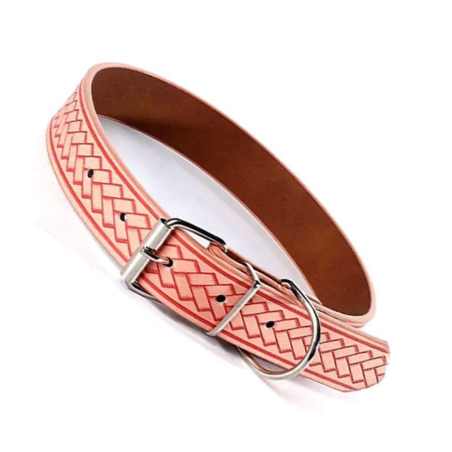 Kasen Herringbone Pattern Coral Pink Dog Collar Large Gift Packaged