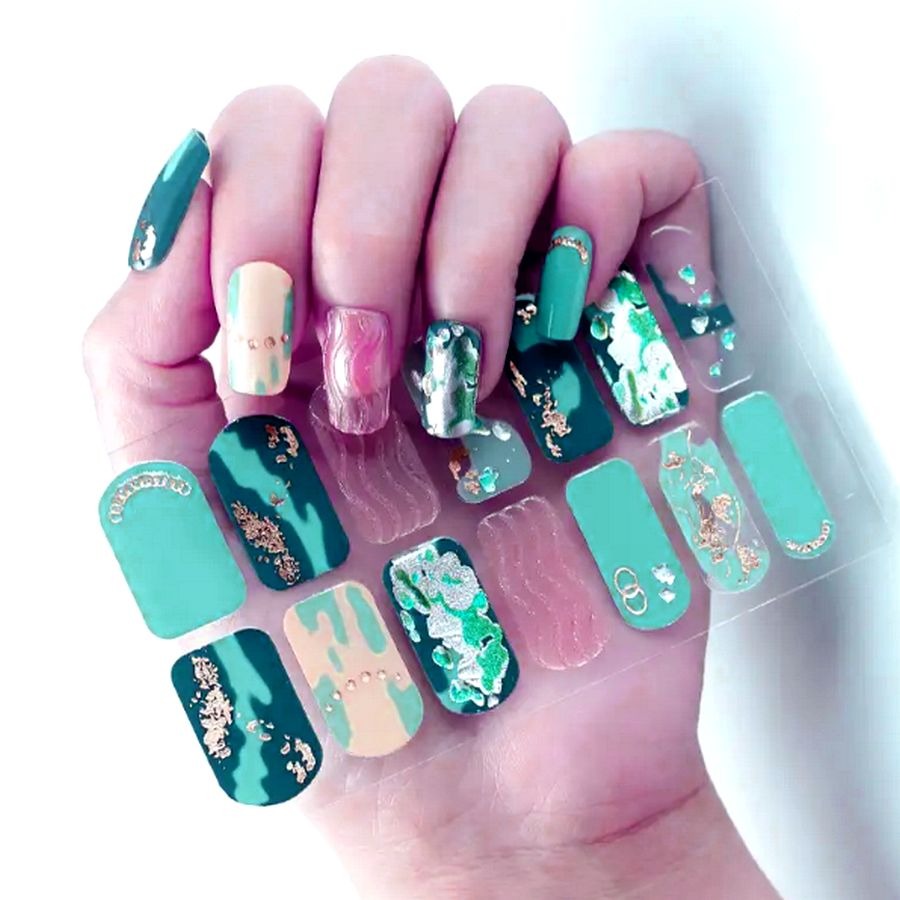 Raquel My Sweet Teal Blue Green Self Adhesive Nail Polish Strips Gift Packaged