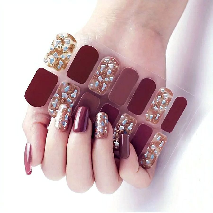 Marilyn Lisa Self Adhesive Nail Polish Strips Burgundy Teal Drop Gift Packaged