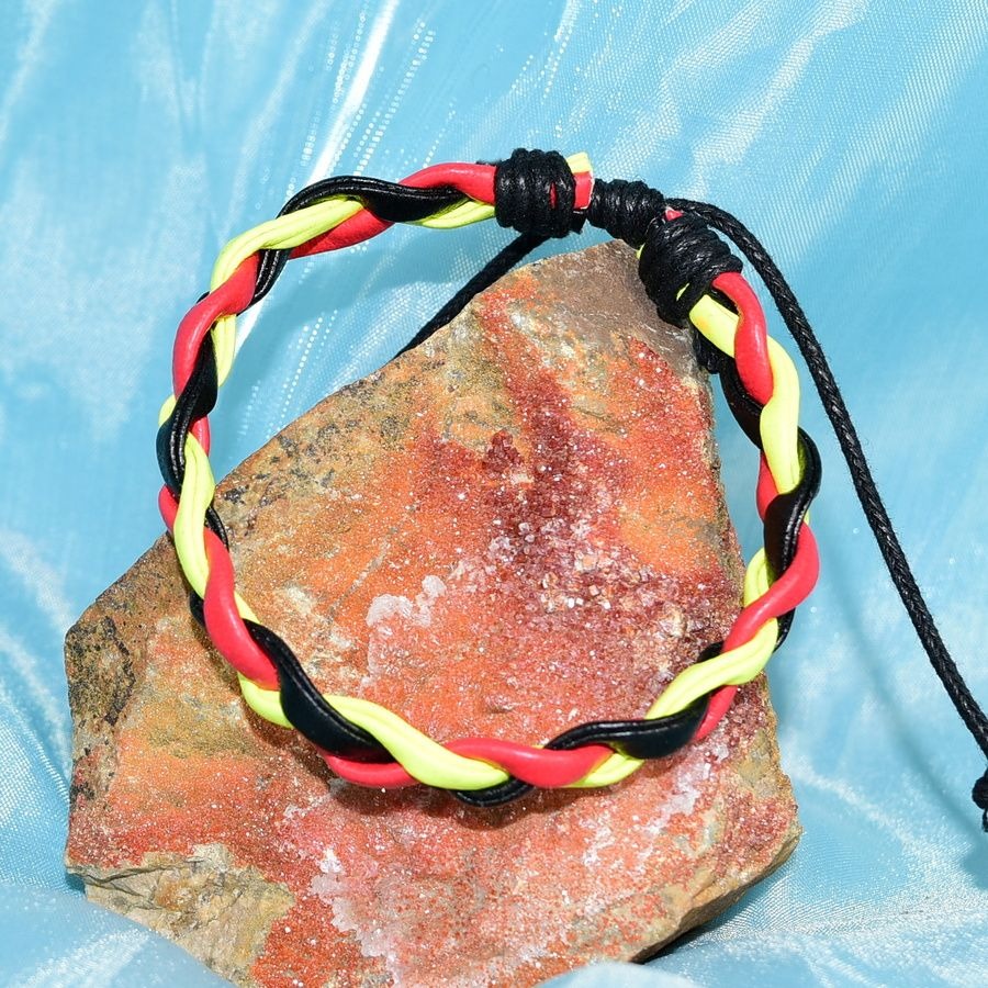 Roja Amarilla Mens Weathered Braid Bracelet Black Red Yellow Gift Packaged