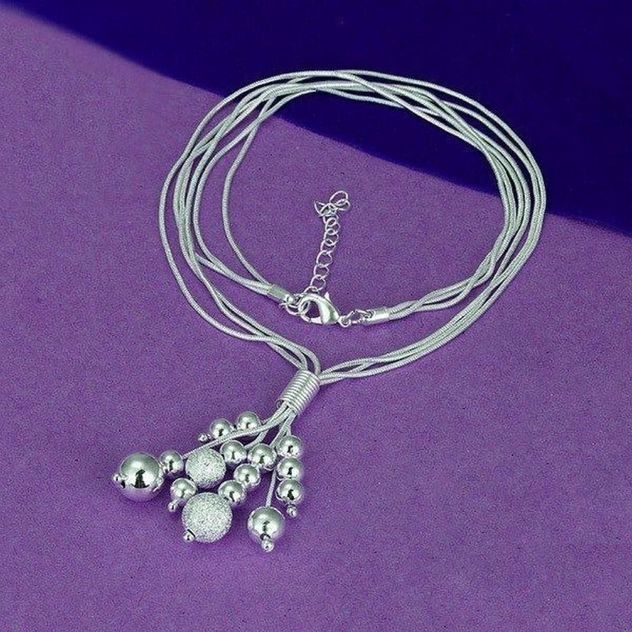 Giavanna Multi Layer Shimmery Sterling Silver Bead Bouquet Necklace Gift Boxed