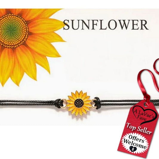 Allyson Aurora Sunflower Double Leather Strand Bracelet Gift Packaged