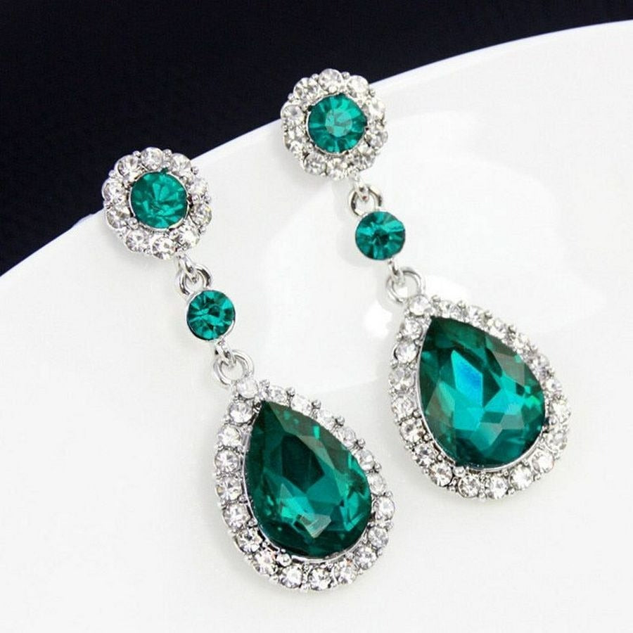 Anella Teardrop Water Drop Dangle Emerald Green Crystal Earrings Gift Boxed